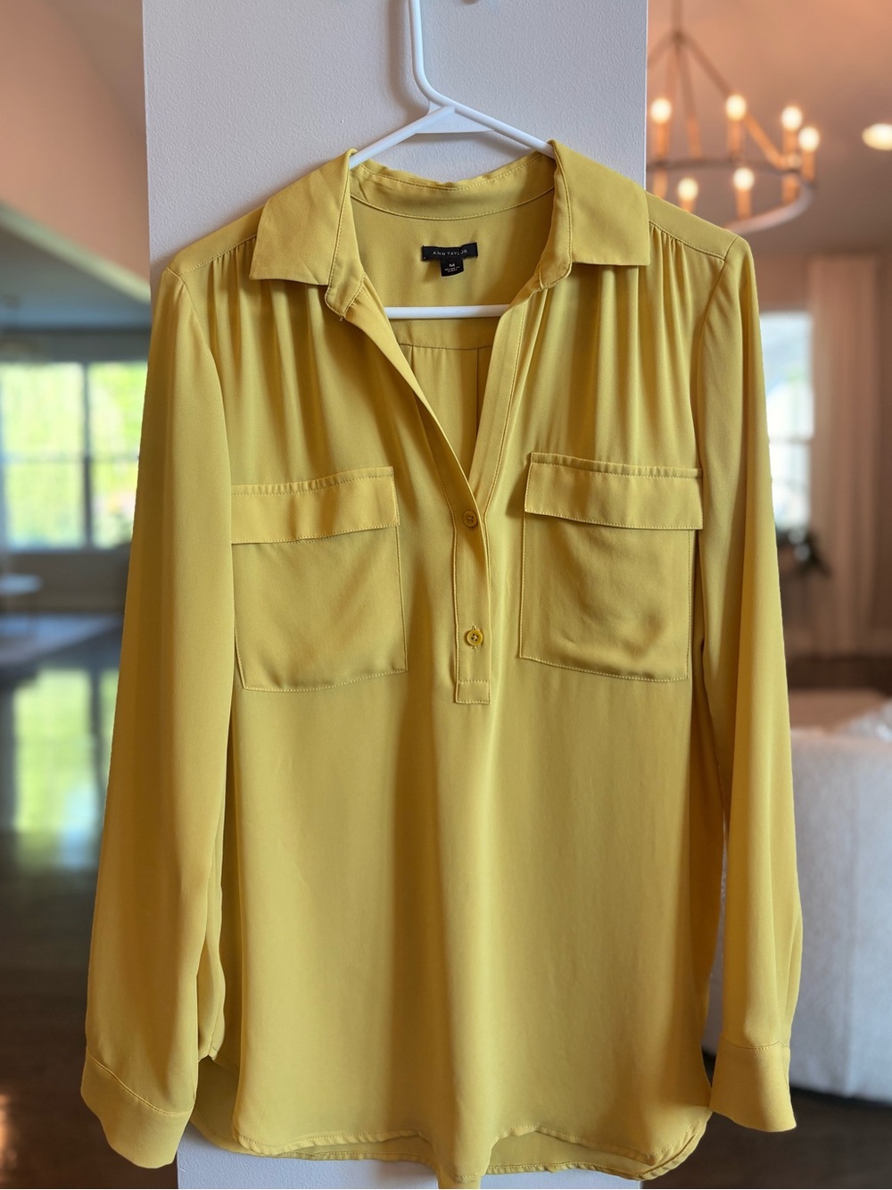 Ann Taylor Mustard Yellow Blouse Size M Button Front Work Top
